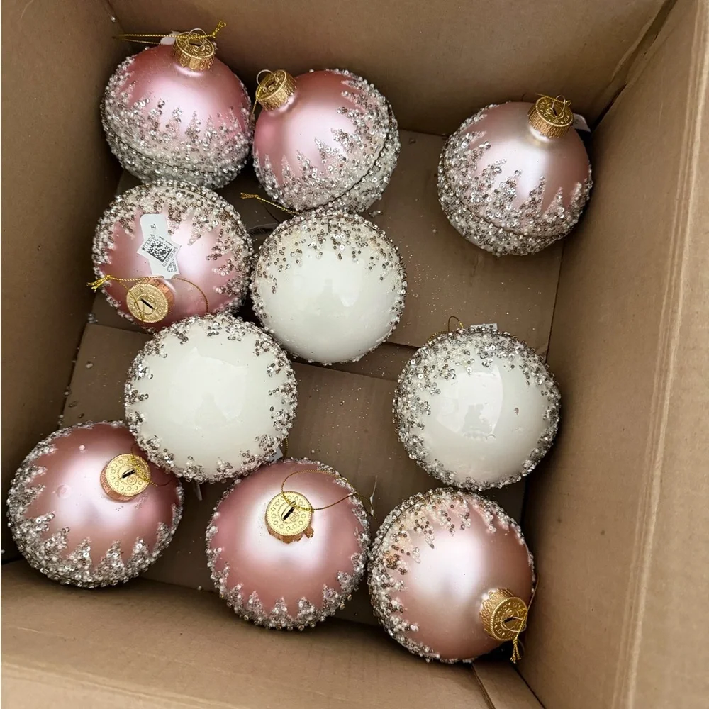 Set of 10 Elegant Pink Holiday Ornaments
